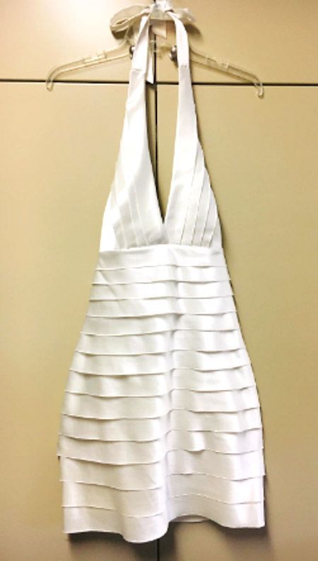$200 BCBG OFF WHITE (PCS64536) SATIN TIERRED LAYER HALTER